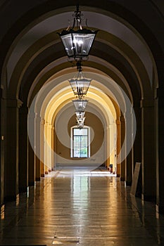 Corridor with arches at an old tabaco factory, Sevilla, Spain photo