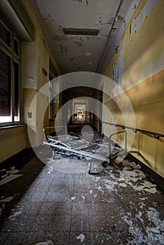 Corridor in the basement of an abandoned hospital in northern Italy