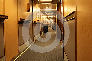 Corridor in cruise liner with doors to cabins