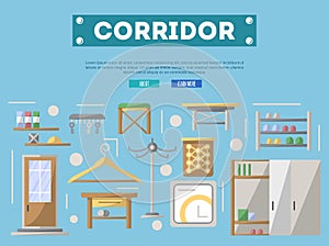 Corridor furniture poster in flat style