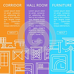 Corridor furniture poster set in linear style