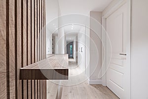 corridor of a house with white wooden access doors