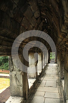 Corridor inside the Angkor Wat temple photo
