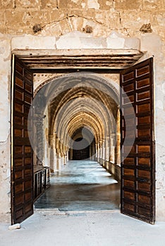 Corridor inside the cloister of the Monastery of Piedra
