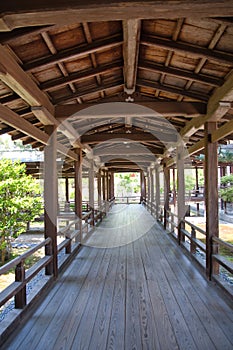 The corridor inside Daikaku-Ji temple. Kyoto Japan