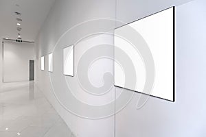 Corridor interior with empty banner on wall. Advertisement concept. Mock up