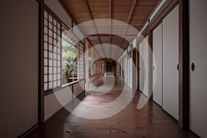 Corridor of Japanese traditional interior with shoji dividers in Honen-in temple, Kyoto, Japan photo