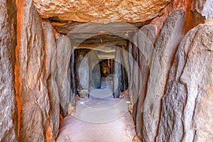 Corridor of megalithic monument of El dolmen de Soto