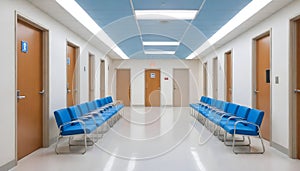 Corridor of modern office building. Empty long corridor in the modern office building