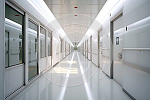 the corridor of a modern office building showing white walls with Generative AI