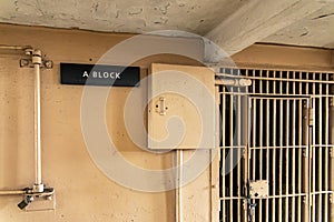 Corridor of the module and block A of the federal prison of Alcatraz Island in San Francisco Bay, in the state of California, USA