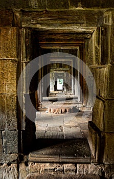 Corridor of one of the rune temples of the Angkor archaeological park.