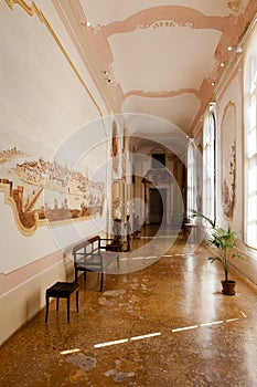 Corridor passage hall way Villa Pisani, Stra, Veneto, Italy