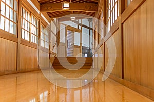 Corridor with polished wooden floor, Eiheiji, Japan