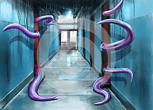 Corridor and purple red tentacles
