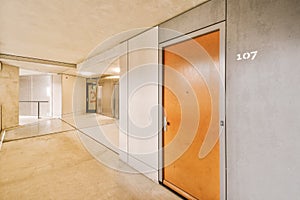 Corridor with room doors in hotel