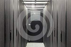 Corridor sealed with telecom racks