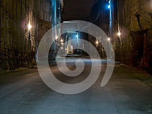 Corridor in the stone quarry.