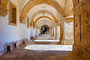 Corridor surrounding inner courtyard at the monastery of Santa Clara a Nova at Coimbra, Portugal