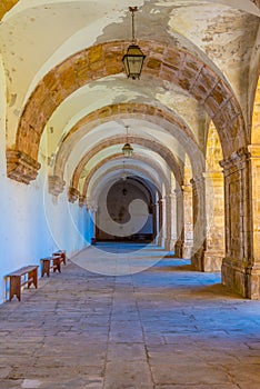 Corridor surrounding inner courtyard at the monastery of Santa Clara a Nova at Coimbra, Portugal