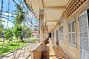 Corridor of Tuol Sleng Genocide Museum in Cambodia