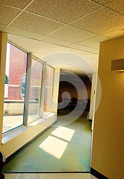 Hallway UNC library sunlight shade window photo