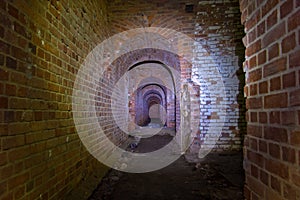 Corridors of the old fortification structure of red brick