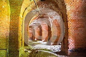 Corridors of the old fortification structure of red brick