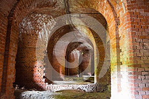 Corridors of the old fortification structure of red brick