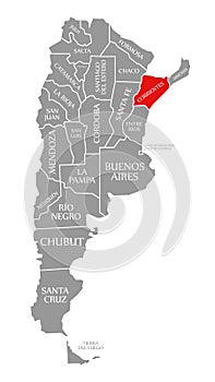 Corrientes red highlighted in map of Argentina
