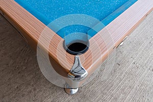 Corrner of table snooker hole.