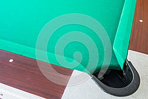Corrner of table snooker hole .