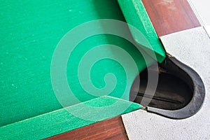 Corrner of table snooker hole .