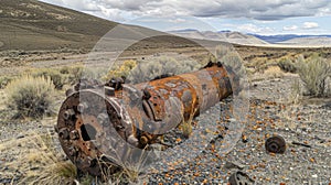 The corroded remnants of an old mining drill once a tingedge technology for extracting ore photo