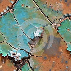 Corroded surface with green and blue oxidization