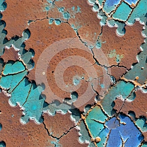 Corroded surface with green and blue oxidization