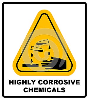 Corrosive sign. Warning sign. Danger sign.