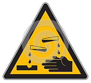 Corrosive warning yellow sign