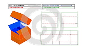 Corrugated 3 lid standard box, cardboard carton shipping box with 3D render and dieline template