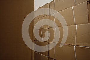 Corrugated Cardboard storage boxes stacked in warehouse