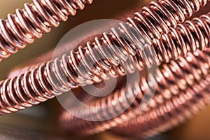 Corrugated copper pipe macro view