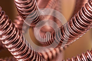 Corrugated copper pipe macro view