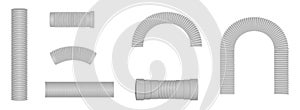 Corrugated hose connections in various shapes. Curved plastic pipes .