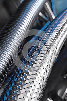Corrugated metal hose for fuel supply, Close - up