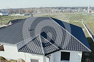 Corrugated metal roof and metal roofing. Modern roof made of met