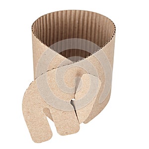 Corrugated paper for wrapping paper cups with a hot drink, for thermal protection of the hand, isolated on a white