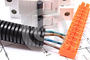 Corrugated pipe and component for electrical installations on drawing