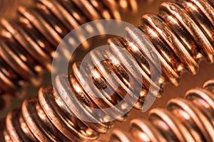 Corrugated copper pipe macro view