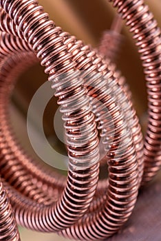 Corrugated copper pipe macro view