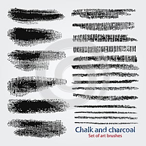 Corrugated textures of chalk and coal. Dynamic vector brush strokes. Artistic brush. Samples are saved in the file palette.